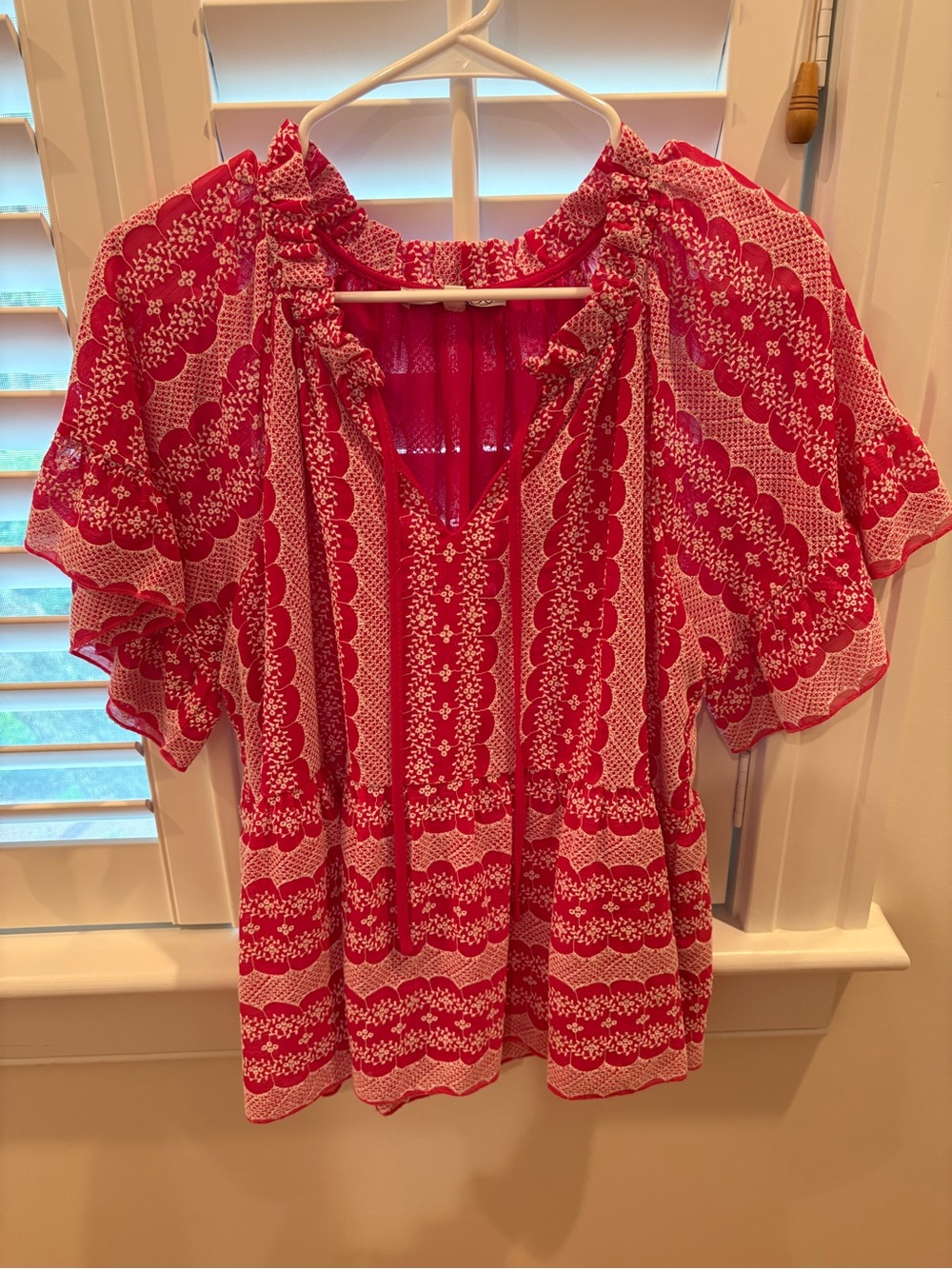 Joy Joy Pink and White Printed Flutter Sleeve Blouse